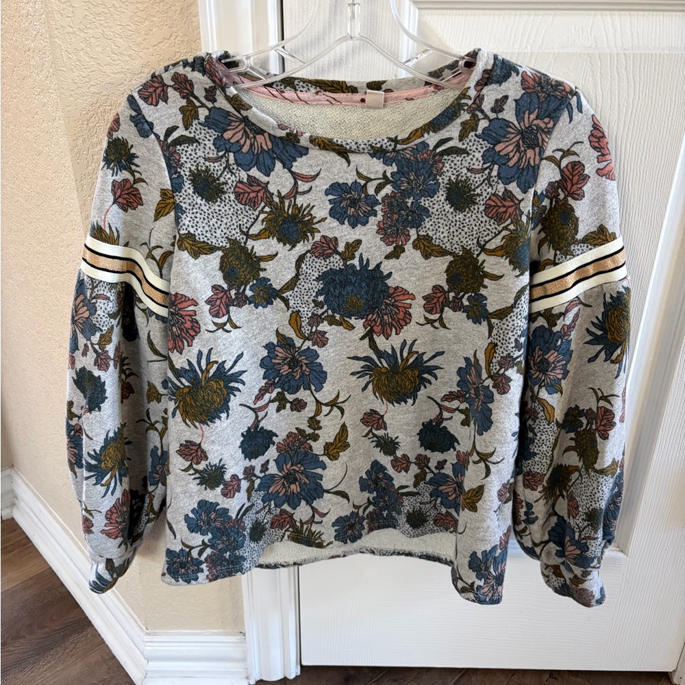 Anthropologie Floral Crew Neck Sweater - Blue, Pink, Green